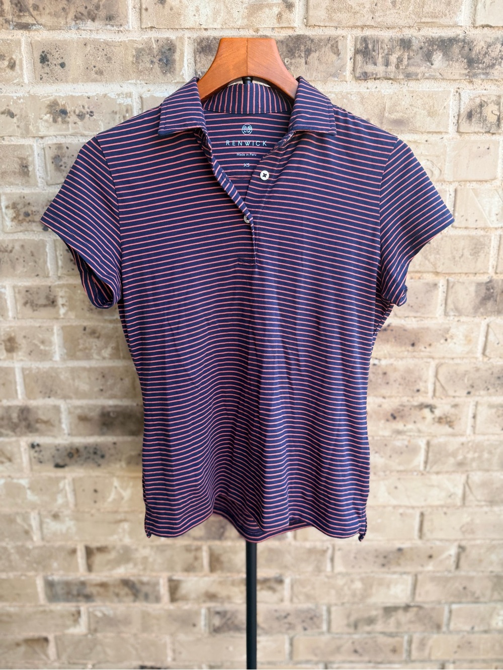 Renwick Short-Sleeve Striped Polo - Navy & Pink